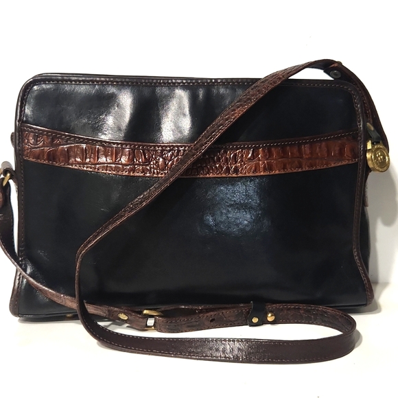 Brahmin Handbags - Brahmin Vintage 90's Leather Black with Mock Croc Trim Shoulder Bag Purse